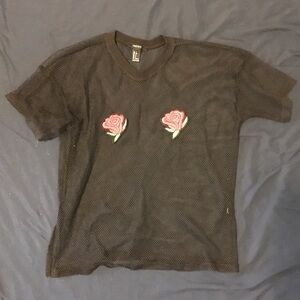 Forever 21 black mesh rose tee